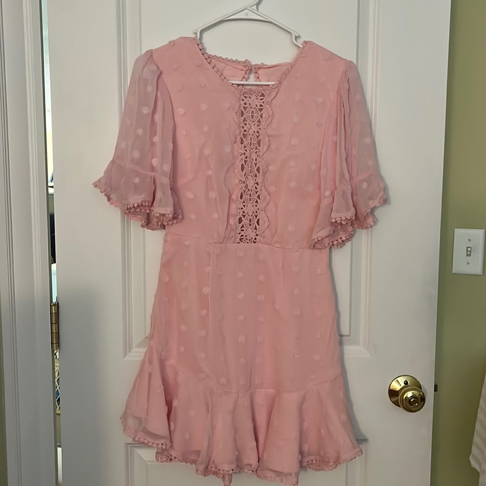 NEW WITH TAGS baby pink frilly open back with lace stitching